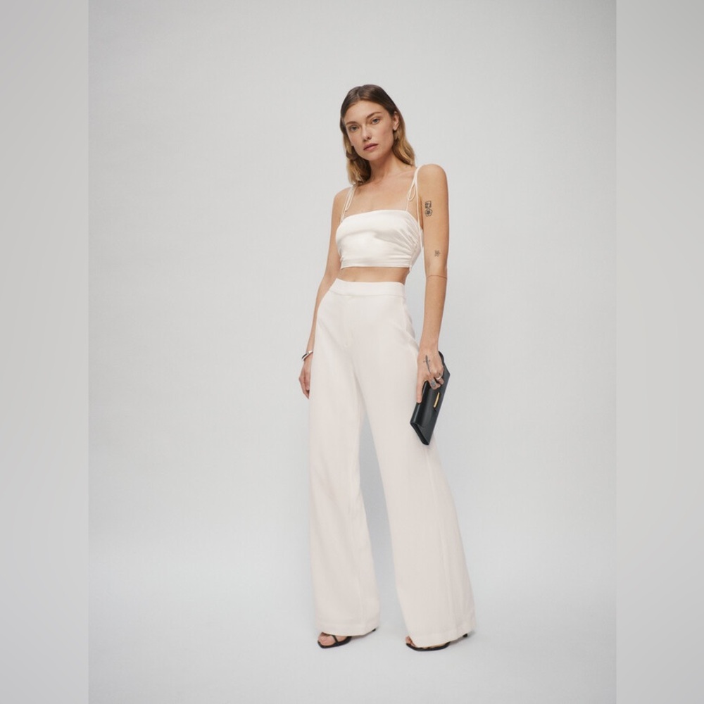 Reformation Cream Wide-Leg High-Waist Pants